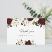 フローラブルガンディマグノリアグリーンリーエレガントな結婚式 サンキューカード (スタンド正面)