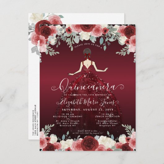 フローラブルガンディレッドプリンセス誕生日キンセアニェラ ポストカード (正面/裏面)