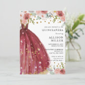 フローラブルガンディレッド金ゴールドグリッタードレスキンセアニラ 招待状 (スタンド正面)