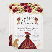フローラブルガンディレッド金ゴールドホースチャラキンセアニェラ 招待状 (正面/裏面)