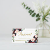 フローラブルグンディ結婚ブルーの予約書名 プレイスカード (スタンド正面)