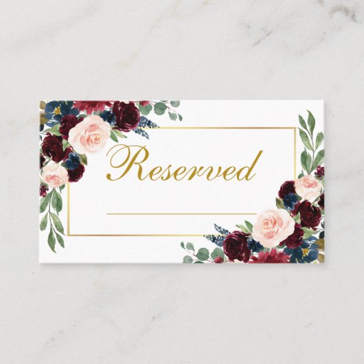 フローラブルグンディ結婚ブルーの予約書名 プレイスカード (正面)