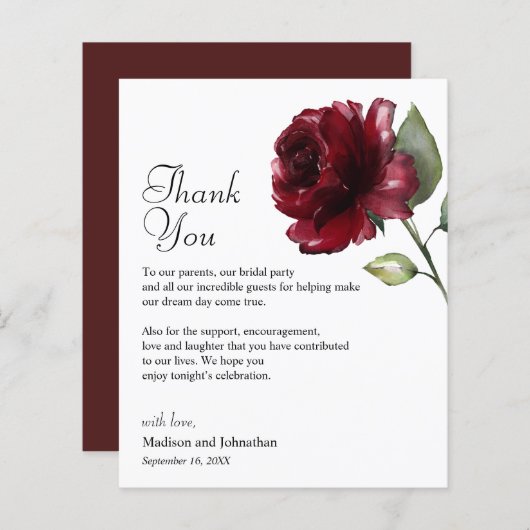 フローラブルゴーニュありがとうウェディングレセプションカード (正面/裏面)