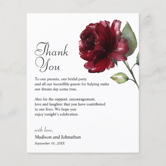 フローラブルゴーニュありがとうウェディングレセプションカード (正面)