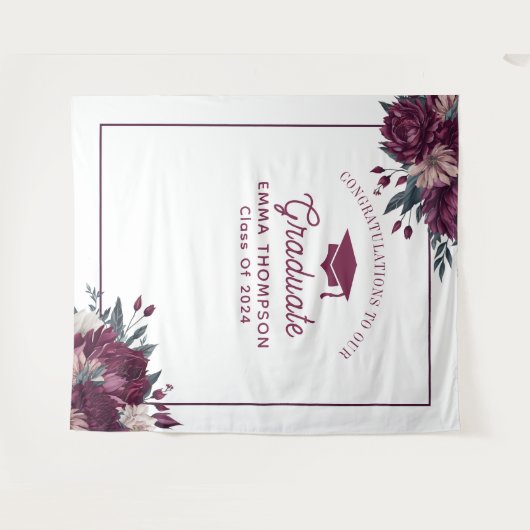 フローラブルゴーニュとクリームの卒業背景 タペストリー (正面(横))