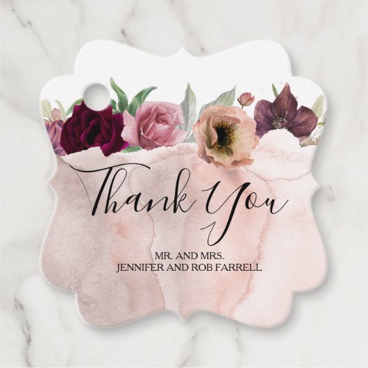 フローラブルゴーニュと埃っぽいバラヴィンテージウェディング フェイバータグ (正面)