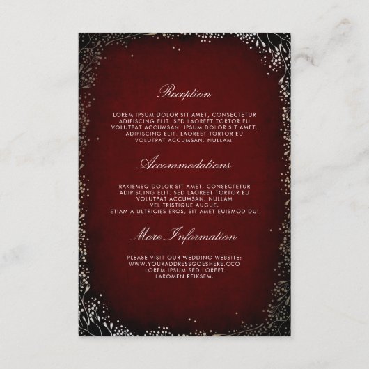 フローラブルゴーニュと金ゴールド結婚ズインフォメーションゲスト エンクロージャーカード (正面)