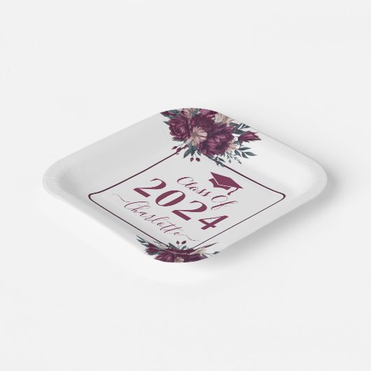 フローラブルゴーニュと2024年のクリーム卒業クラス ペーパープレート (傾斜あり)