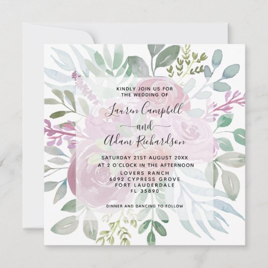 フローラブルゴーニュの埃っぽいピンクの水結婚色の 招待状 (正面)