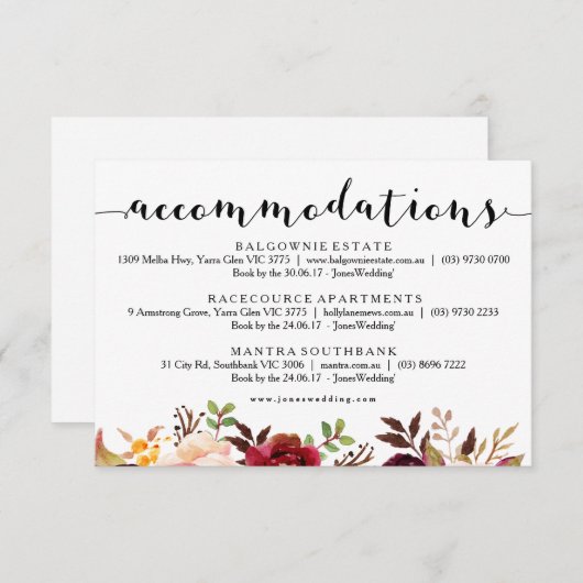 フローラブルゴーニュの宿泊情報カード エンクロージャーカード (正面/裏面)