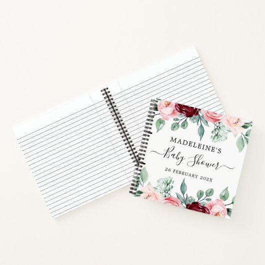 フローラブルゴーニュエレガントーピンクベビーシャワー ノートブック (内部)