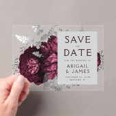 フローラブルゴーニュシルバーウェディング日付を保存 アクリル招待状 (インサイチュ (ポータブル))