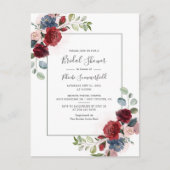 フローラブルゴーニュスクリプトユーカリブライダルシャワー インビテーションポストカード (正面)