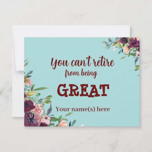 フローラブルゴーニュティール（緑がかった色）ハッピーリタイア ノートカード (正面)