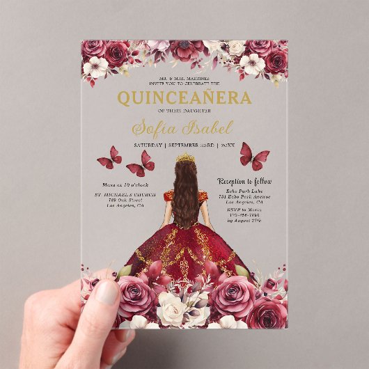 フローラブルゴーニュバタフライプリンセスキンセアニェラ アクリル招待状 (インサイチュ (ポータブル))