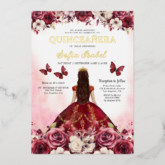 フローラブルゴーニュバタフライプリンセスキンセアニェラ 箔招待状 (正面)