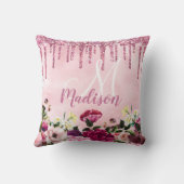 フローラブルゴーニュピンクドリップグリッターモノグラム クッション (裏面)