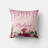 フローラブルゴーニュピンクドリップグリッターモノグラム クッション (正面)