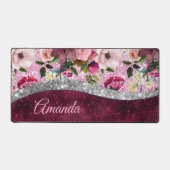 フローラブルゴーニュピンク銀フェイクグリッターモノグラム デスクマット (正面)