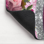 フローラブルゴーニュピンク銀フェイクグリッターモノグラム マウスパッド (コーナー)