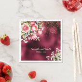 フローラブルゴーニュフォイルと金ゴールドグリッター結婚ズ スタンダードカクテルナプキン (インサイチュ)