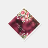 フローラブルゴーニュフォイルと金ゴールドグリッター結婚ズ スタンダードカクテルナプキン (角)