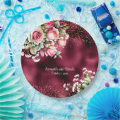 フローラブルゴーニュフォイルと金ゴールドグリッター結婚ズ ペーパープレート (パーティー)