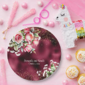 フローラブルゴーニュフォイルと金ゴールドグリッター結婚ズ ペーパープレート (パーティー)