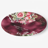 フローラブルゴーニュフォイルと金ゴールドグリッター結婚ズ ペーパープレート (アングル)