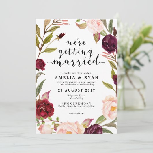 フローラブルゴーニュリーフィー結婚式招待状 招待状 (スタンド正面)