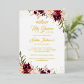 フローラブルゴーニュレッド金ゴールドキンセアニェラ 箔招待状 (立ち正面)