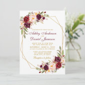 フローラブルゴーニュ幾何学的金ゴールドフレ結婚ーム 招待状 (スタンド正面)