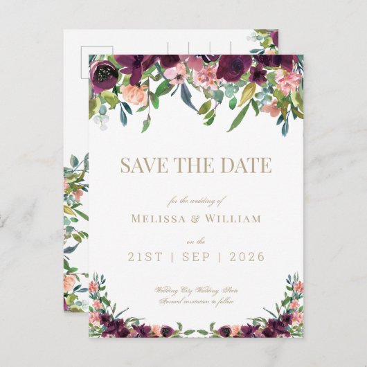 フローラブルゴーニュ水カラーアイボリー日付を保存 案内ポストカード (正面/裏面)