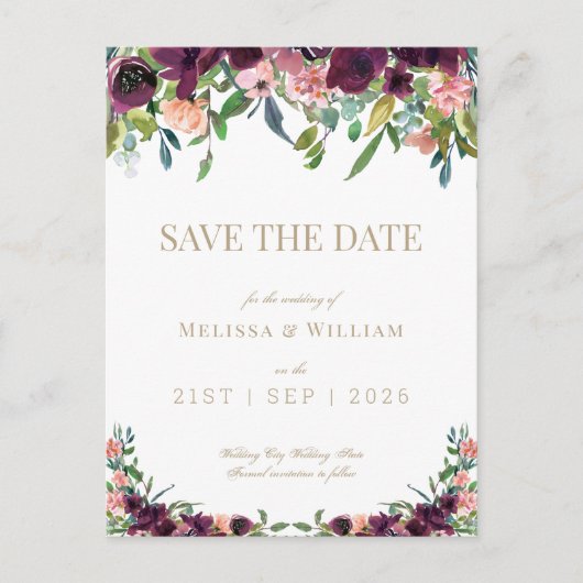 フローラブルゴーニュ水カラーアイボリー日付を保存 案内ポストカード (正面)