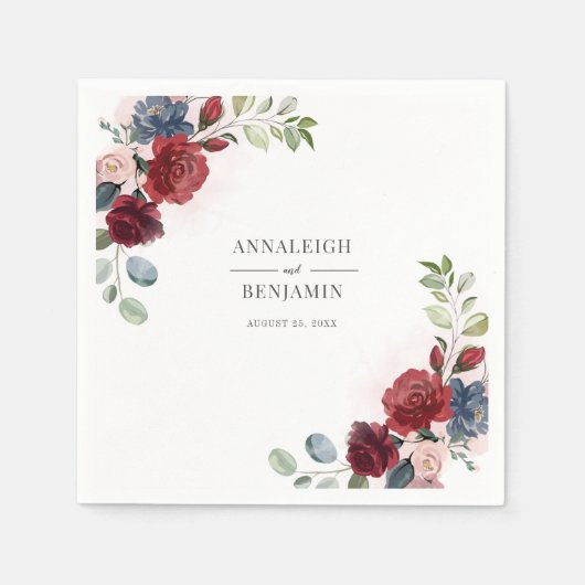 フローラブルゴーニュ水彩結婚葉 スタンダードカクテルナプキン (正面)