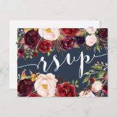 フローラブルゴーニュ海軍ウェディングRSVPポストカード インビテーションポストカード (正面/裏面)