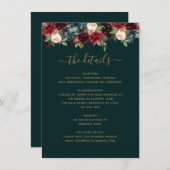 フローラブルゴーニュ海軍ブルーグリーンジュエルトー結婚ン エンクロージャーカード (正面/裏面)