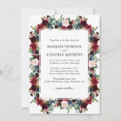 フローラブルゴーニュ海軍ブルースクエア縁ど結婚ズ 招待状 (正面)