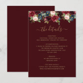 フローラブルゴーニュ海軍ブルーレッドジュエルントーン結婚ズ エンクロージャーカード (正面/裏面)