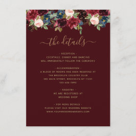 フローラブルゴーニュ海軍ブルーレッドジュエルントーン結婚ズ エンクロージャーカード