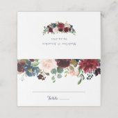 フローラブルゴーニュ海軍赤面エレガントな結婚式 プレイスカード (外部開封)