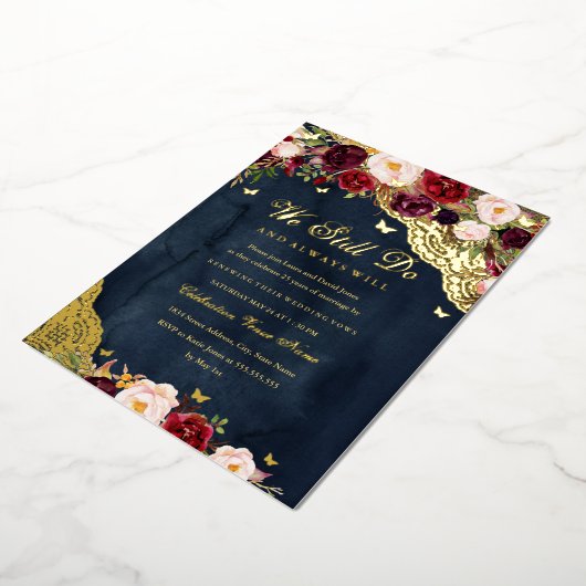 フローラブルゴーニュ海軍金ゴールドレースの誓いの更新 箔招待状 (回転した状態)