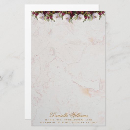フローラブルゴーニュ牡丹の大理石エレガント脚本 便箋 (正面/裏面)