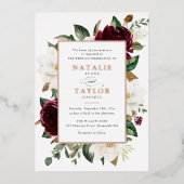 フローラブルゴーニュ白エレガント枠バラ金ゴールド 箔招待状 (正面)