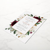 フローラブルゴーニュ白エレガント枠バラ金ゴールド 箔招待状 (回転した状態)