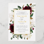 フローラブルゴーニュ白エレガント枠金ゴールド 箔招待状 (正面)