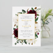 フローラブルゴーニュ白エレガント枠金ゴールド 箔招待状 (立ち正面)