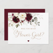 フローラブルゴーニュ白緑の花の女結婚の子 招待状 (正面/裏面)