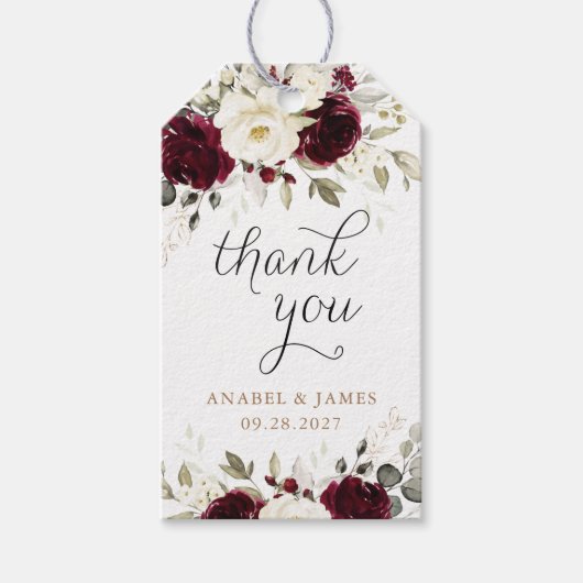 フローラブルゴーニュ白緑結婚金ゴールド ギフトタグ (正面)