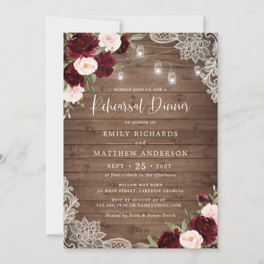 フローラブルゴーニュ素朴ウッドレースリハーサルディナー 招待状 (正面)